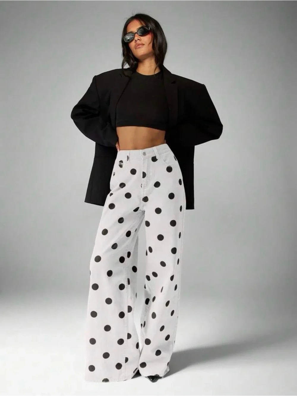 Misguided White Polka Dot Wide-Leg jeans